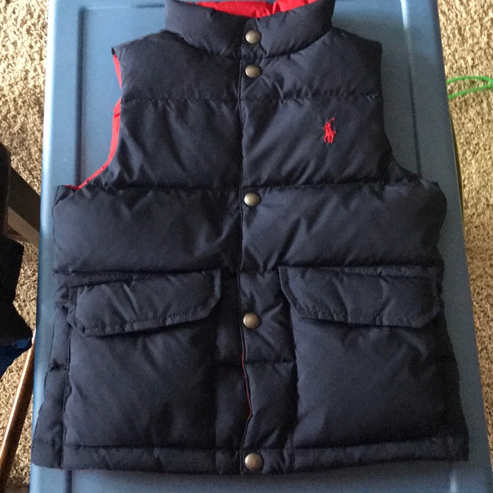 Red and blue polo puffer vest